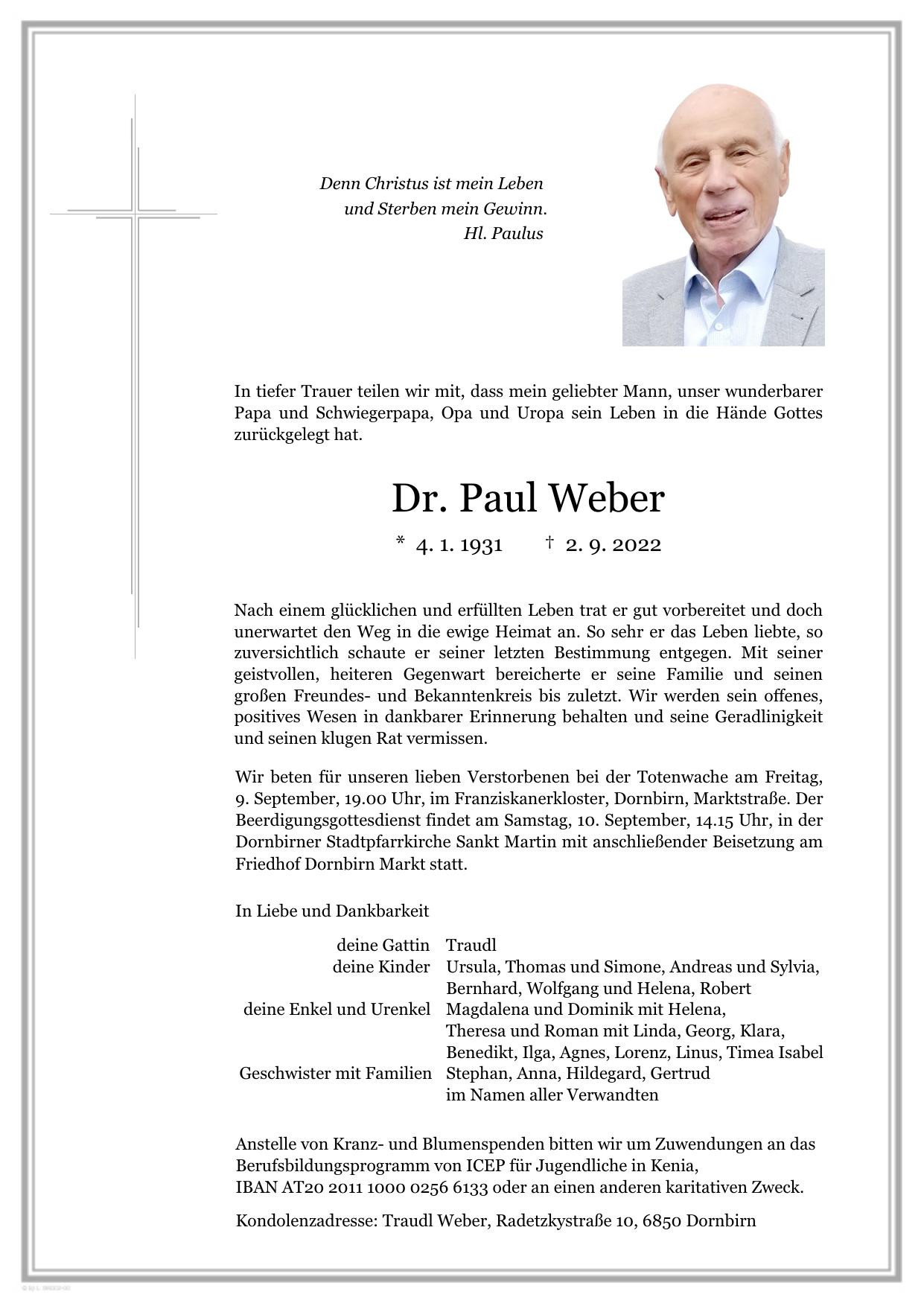 Traueranzeige von Paul Weber