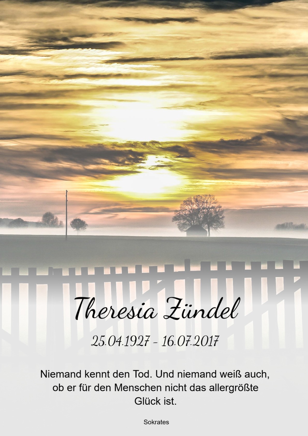 Traueranzeige von Theresia Zündel