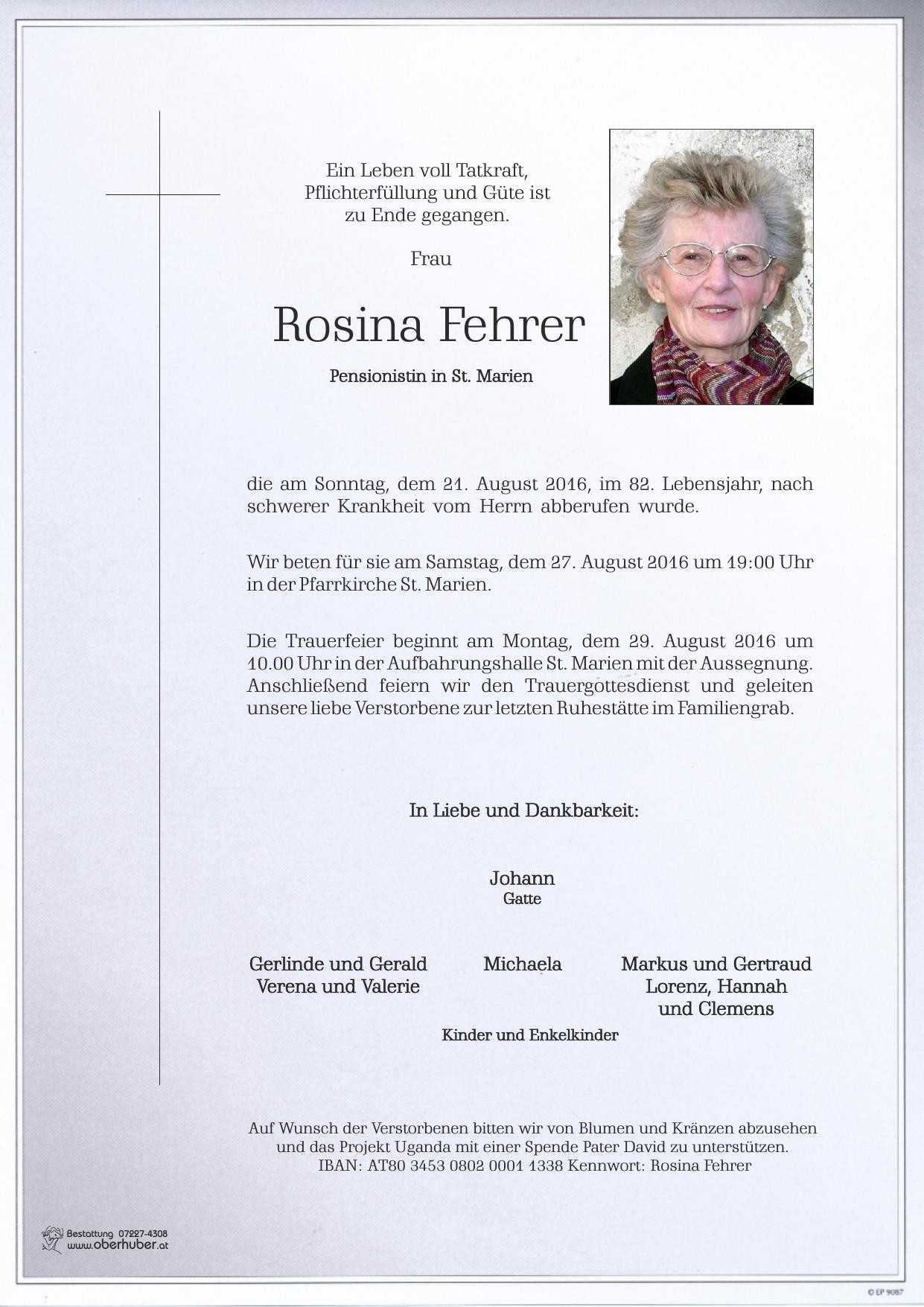 Traueranzeige von Rosina Fehrer