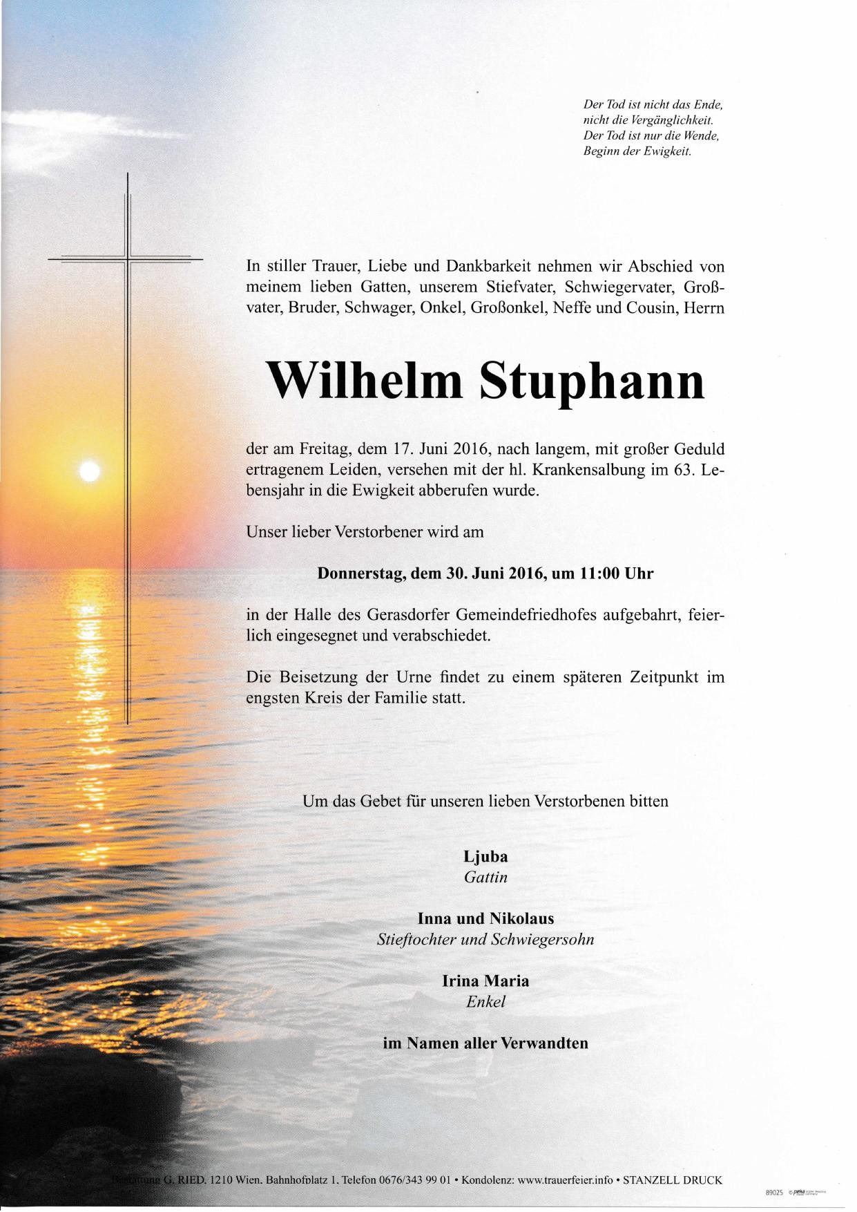 Traueranzeige von Wilhelm Stuphann