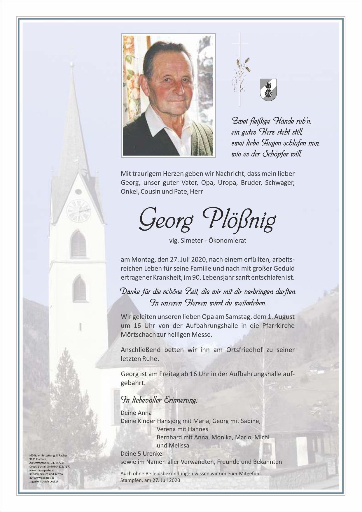 Traueranzeige von Georg Plößnig