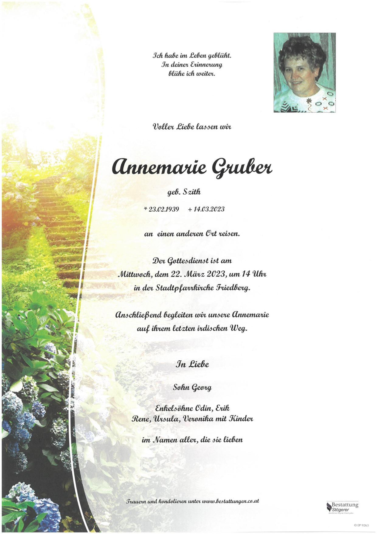 Traueranzeige von Annemarie Gruber