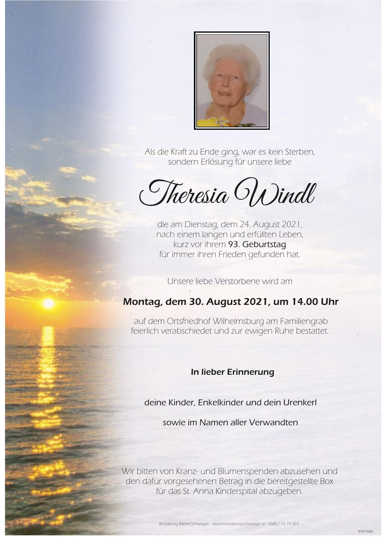 Traueranzeige von Theresia Windl