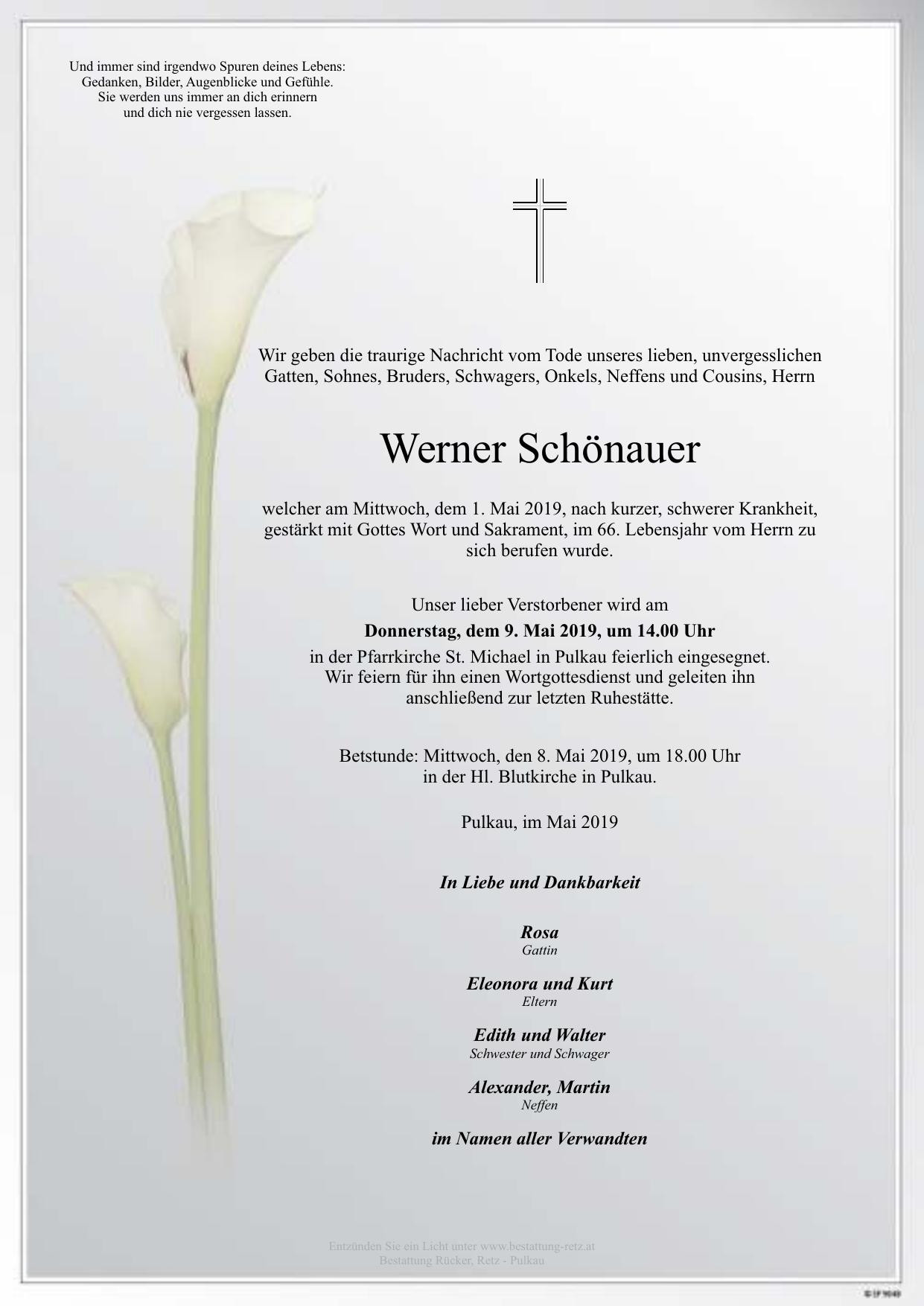 Traueranzeige von Werner Schönauer