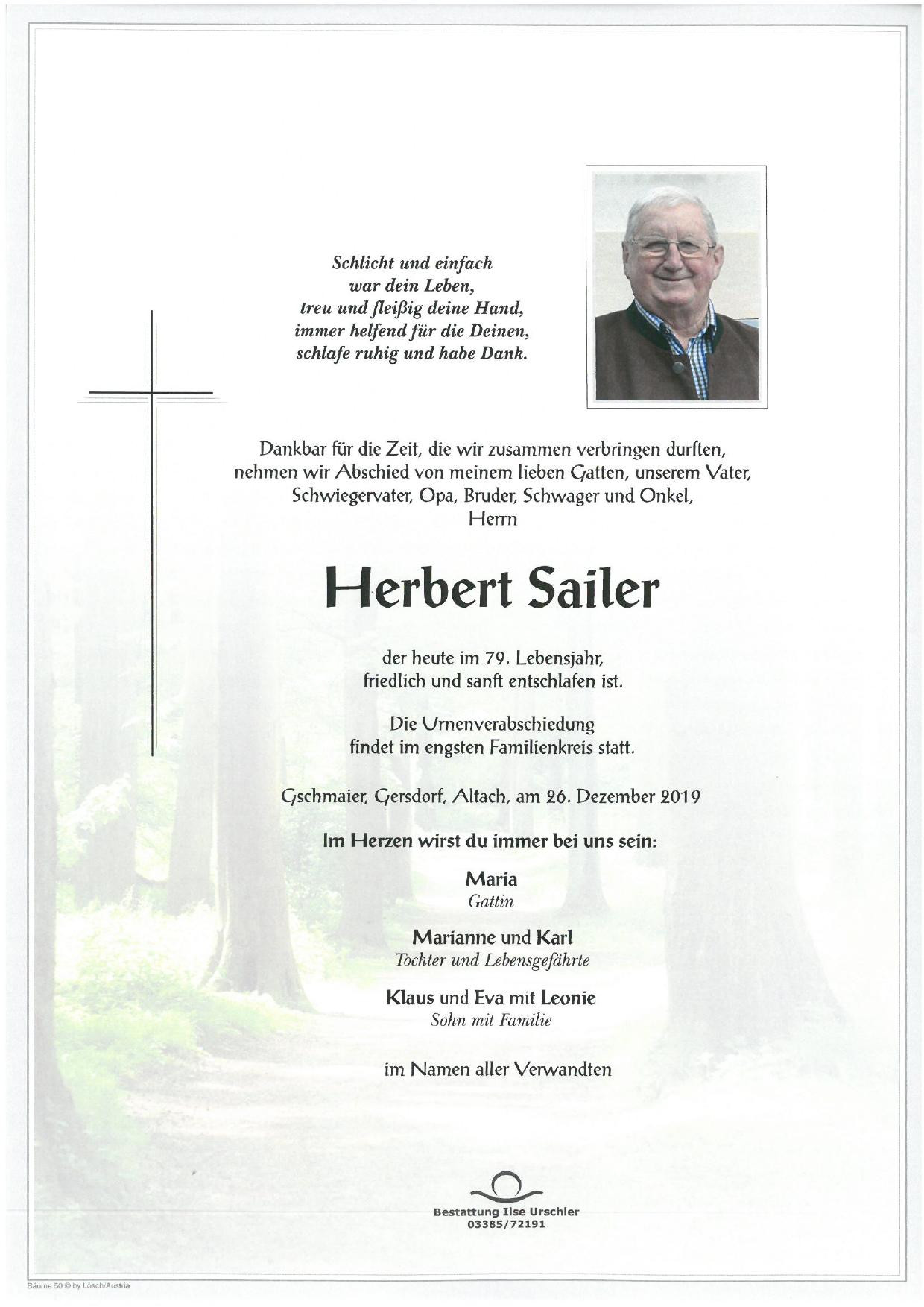 Traueranzeige von Herbert Sailer