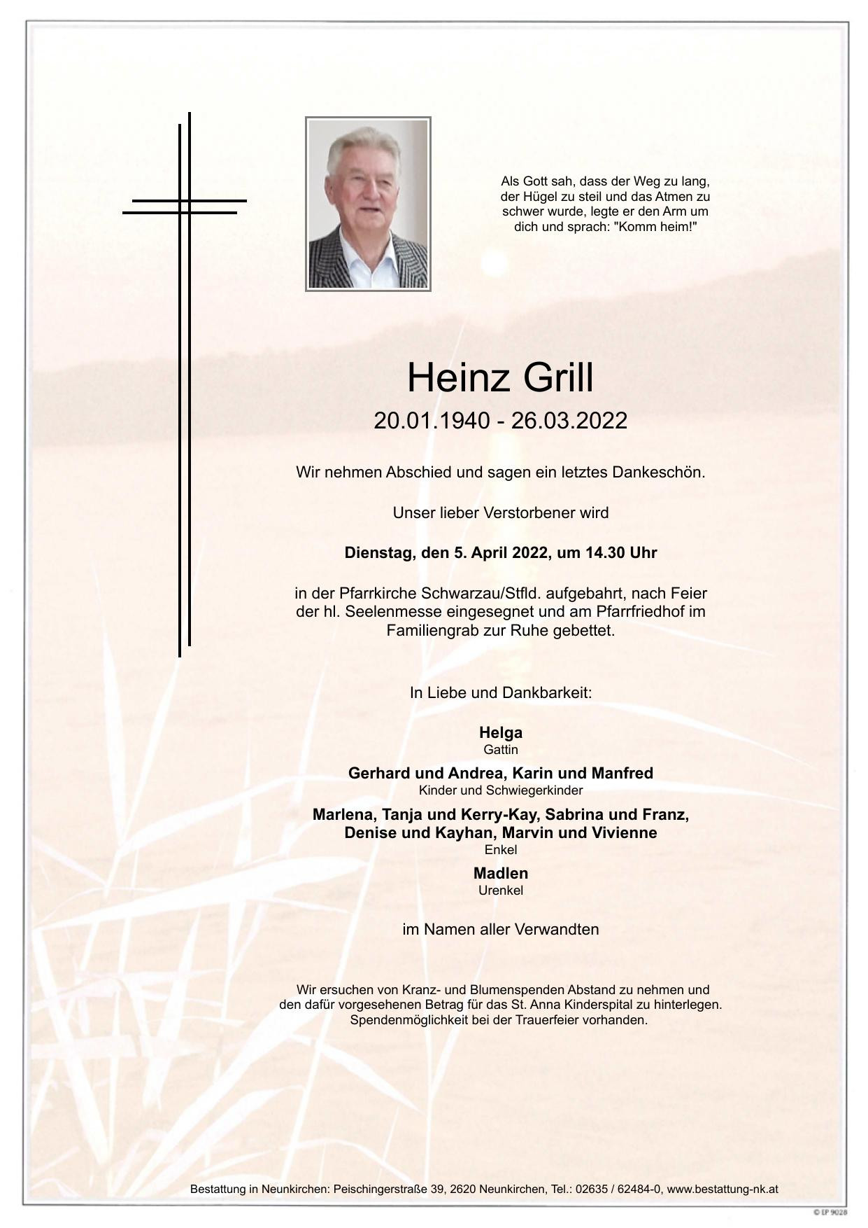 Traueranzeige von Heinz Grill