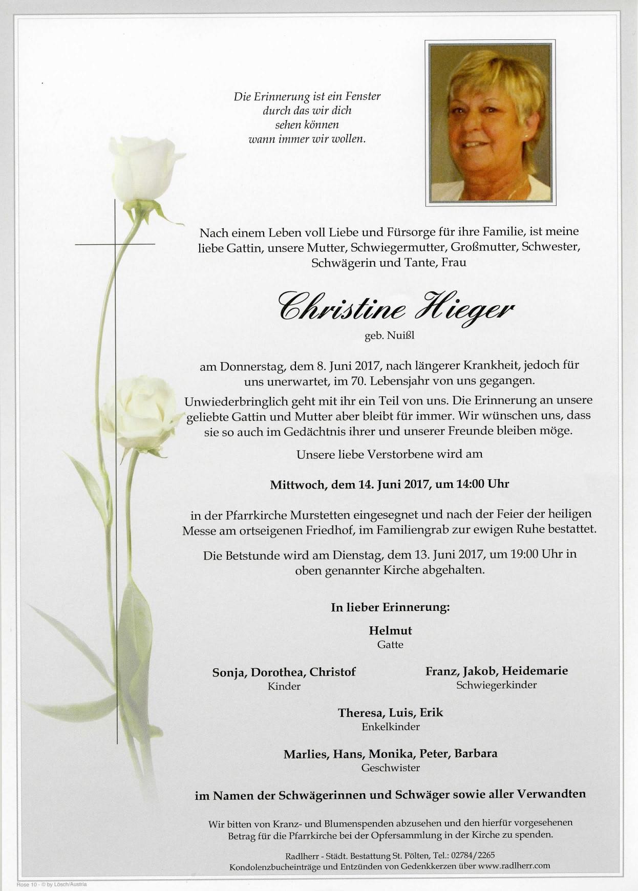 Traueranzeige von Christine Hieger