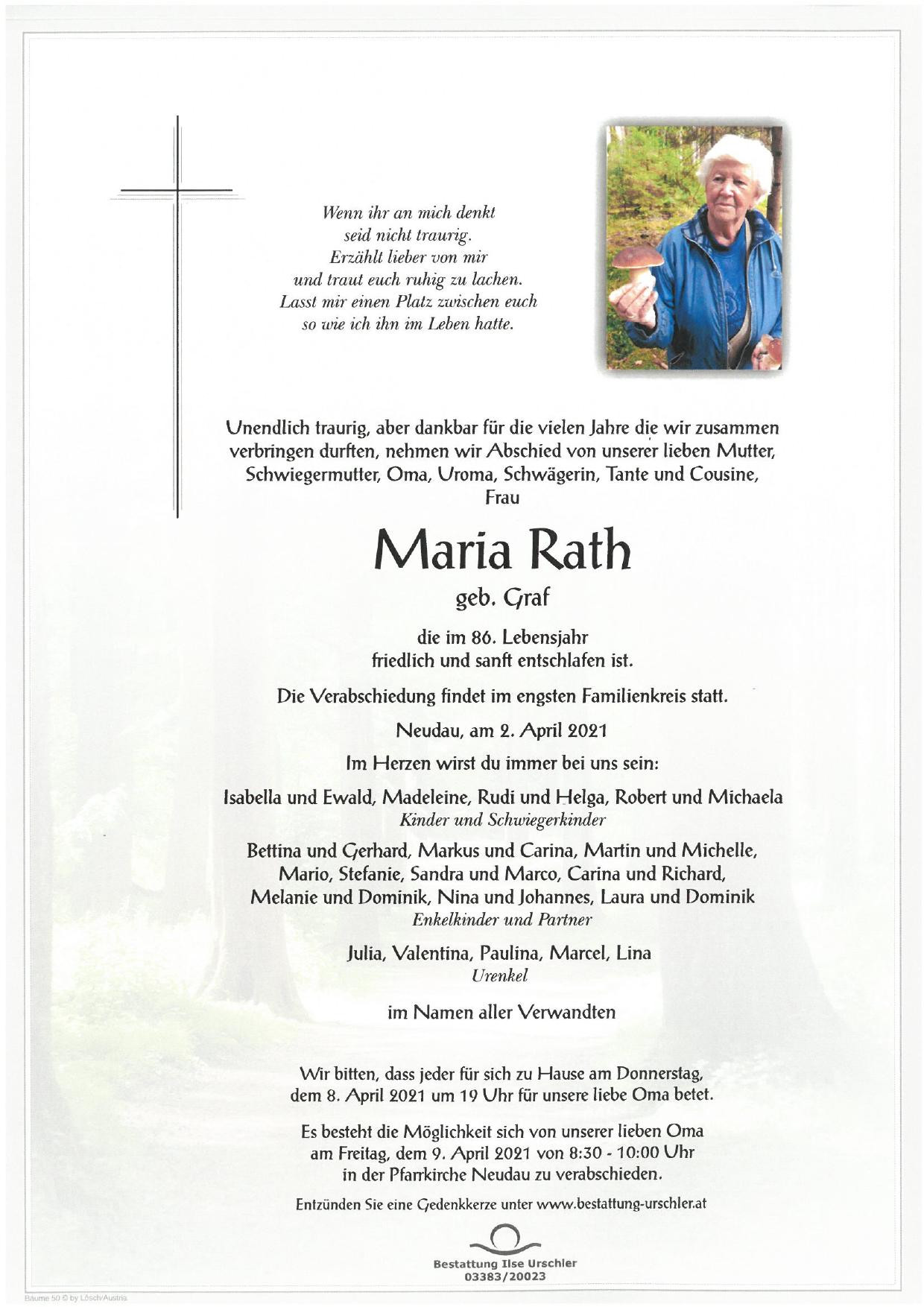 Traueranzeige von Maria Rath