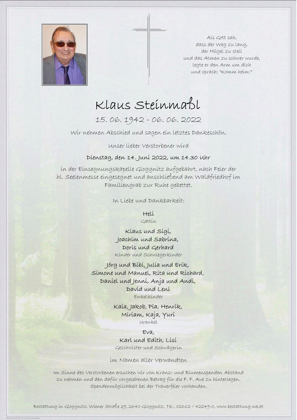 Traueranzeige von Klaus Steinmaßl