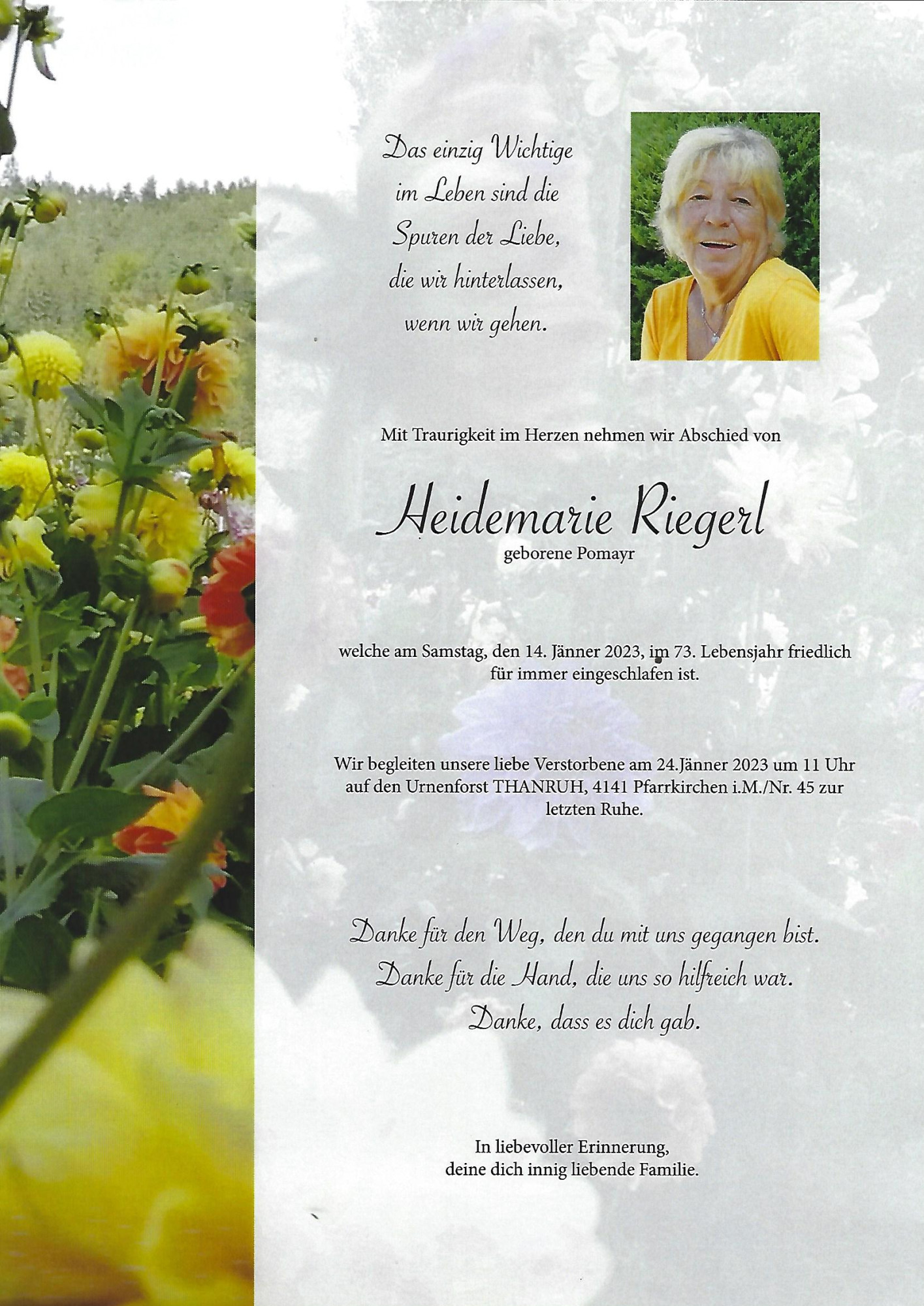 Traueranzeige von Heidemarie Riegerl