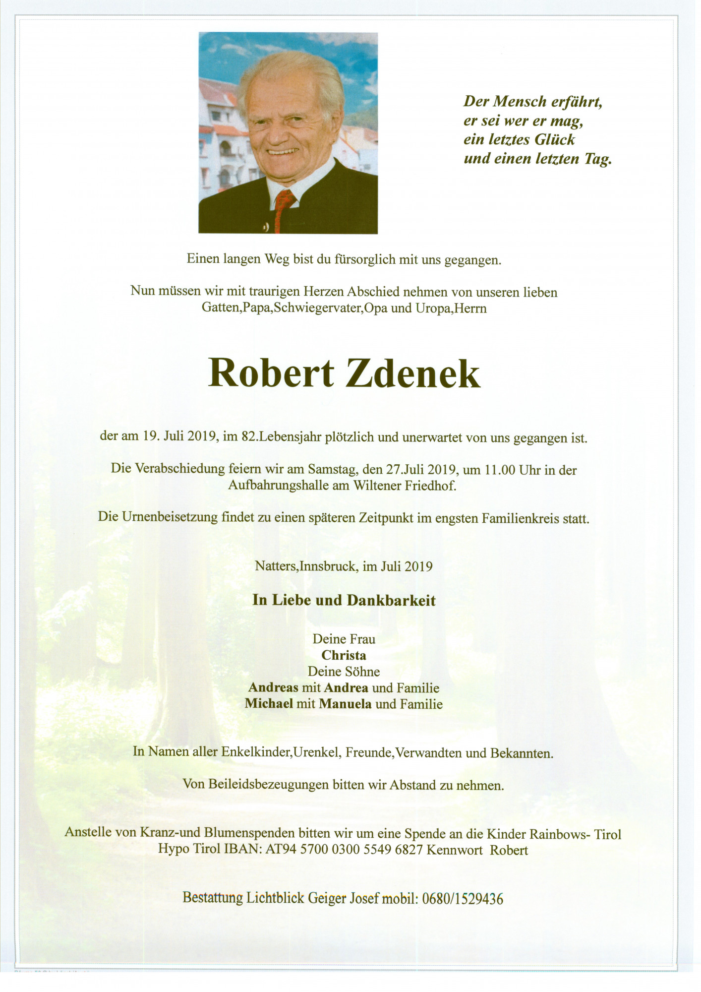 Traueranzeige von Robert Zdenek