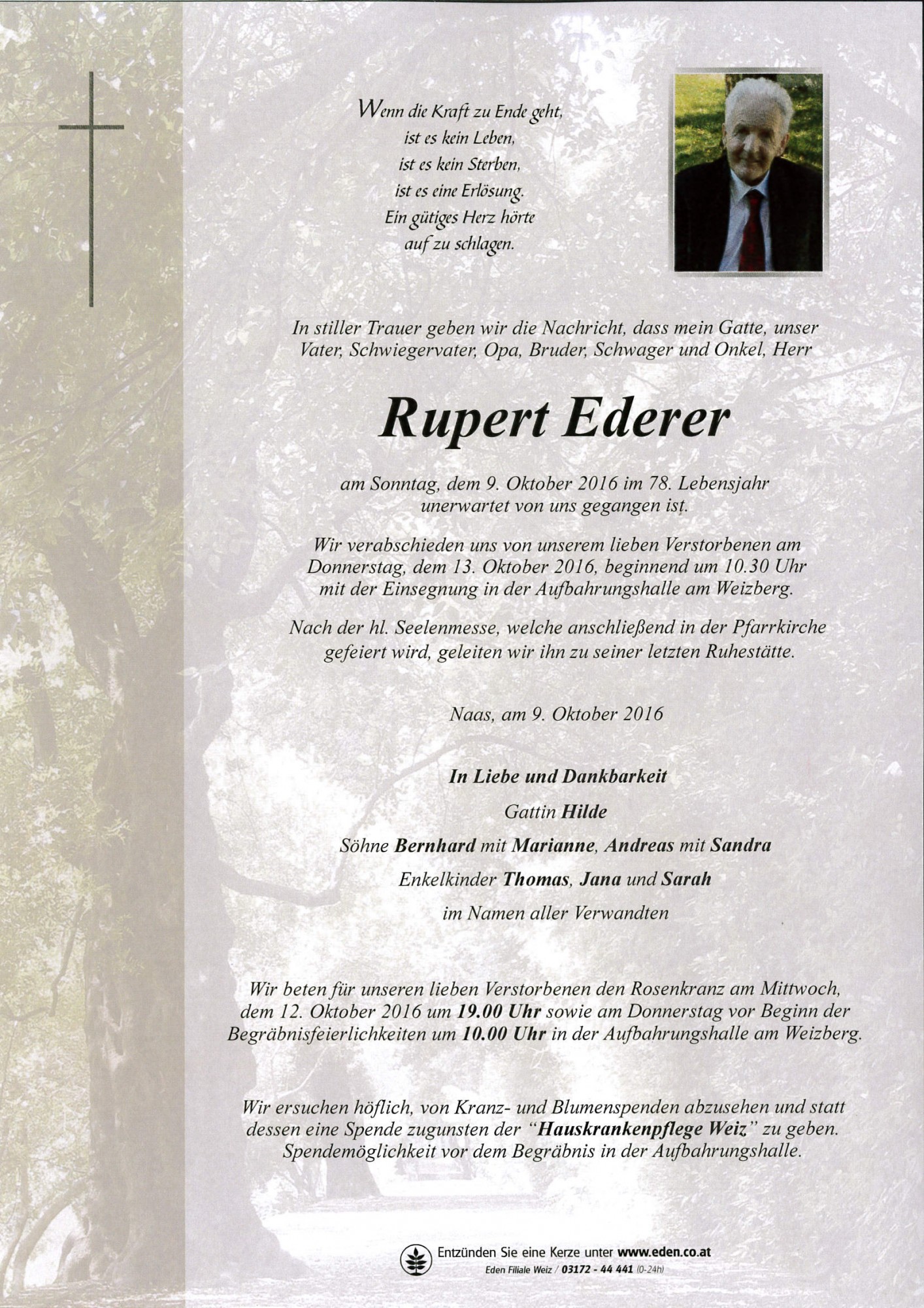 Traueranzeige von Rupert Ederer