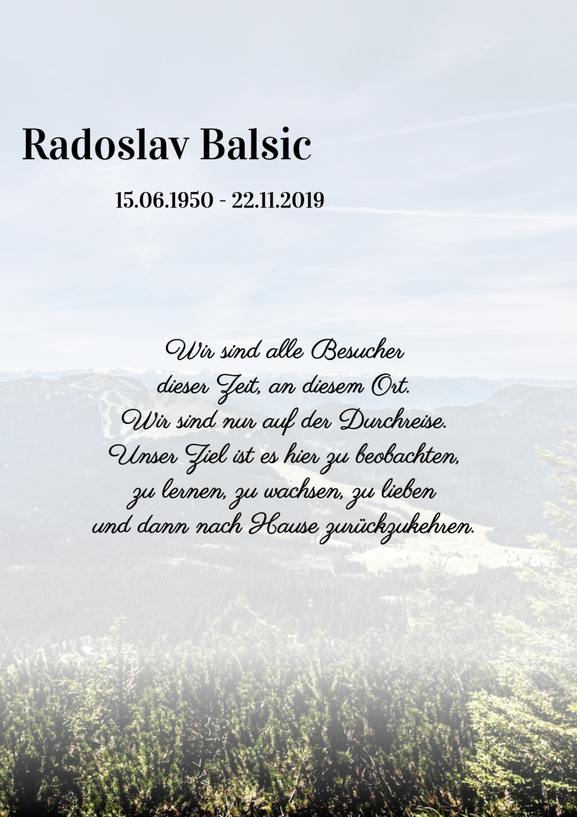 Traueranzeige von Radoslav Balsic