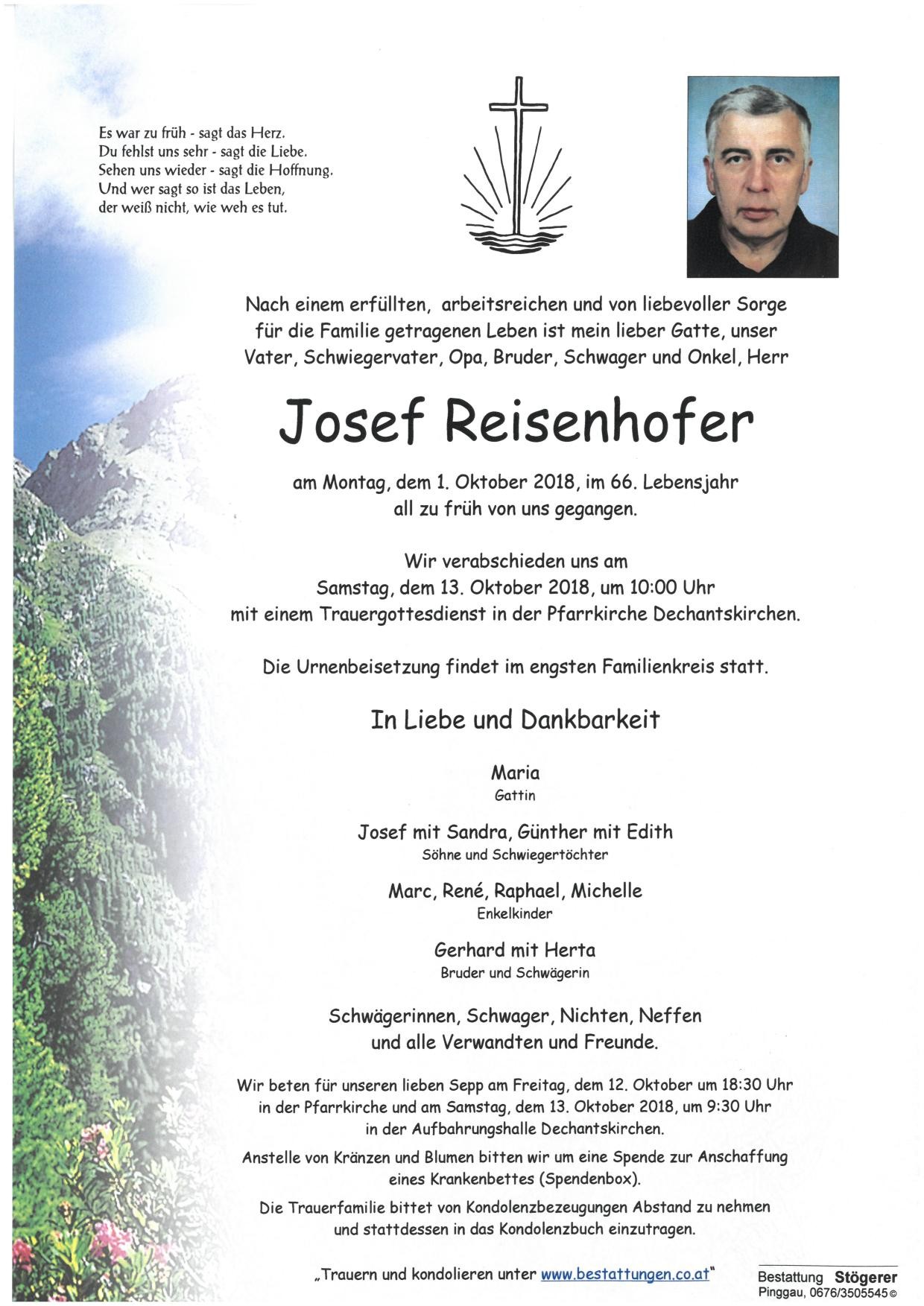Traueranzeige von Josef Reisenhofer