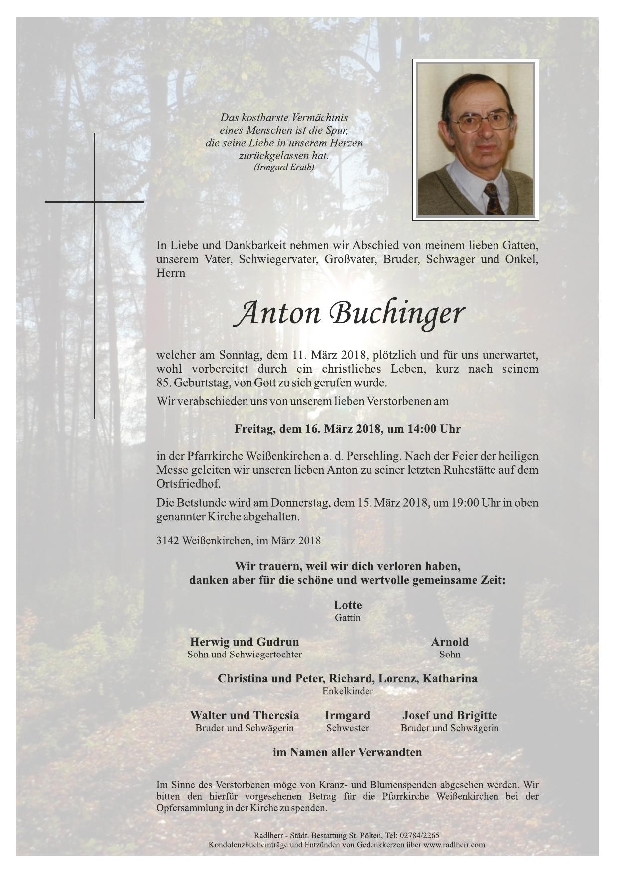 Traueranzeige von Anton Buchinger