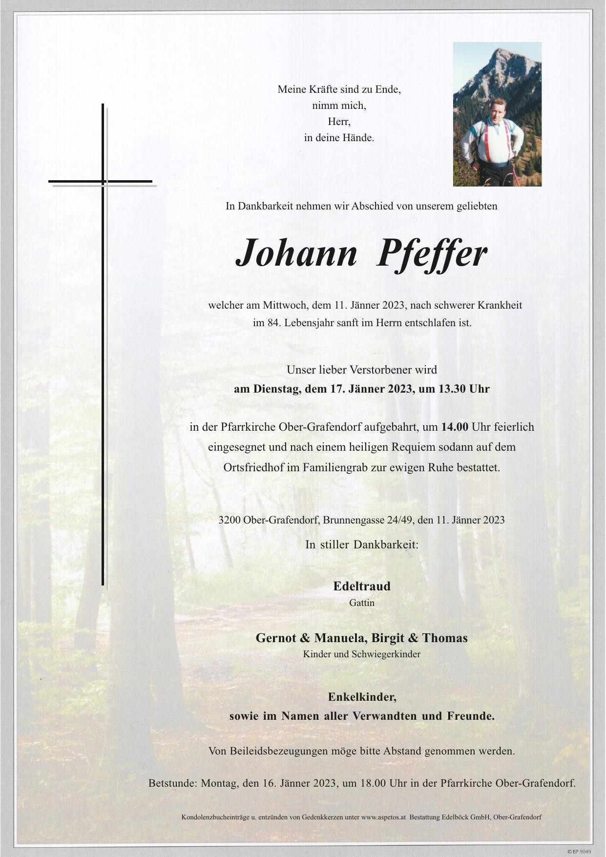 Traueranzeige von Johann Pfeffer