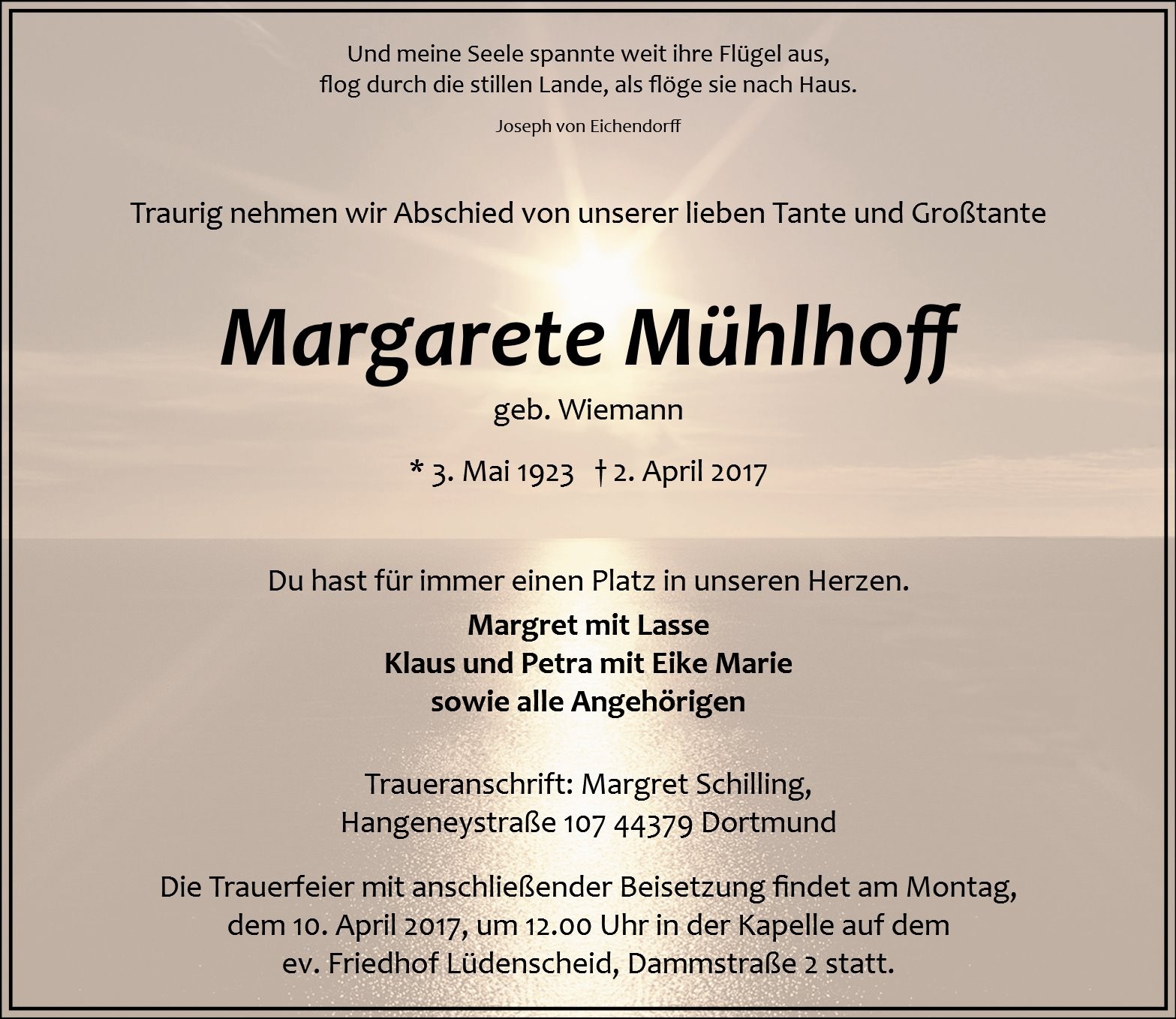 Traueranzeige von Margarete Mühlhoff