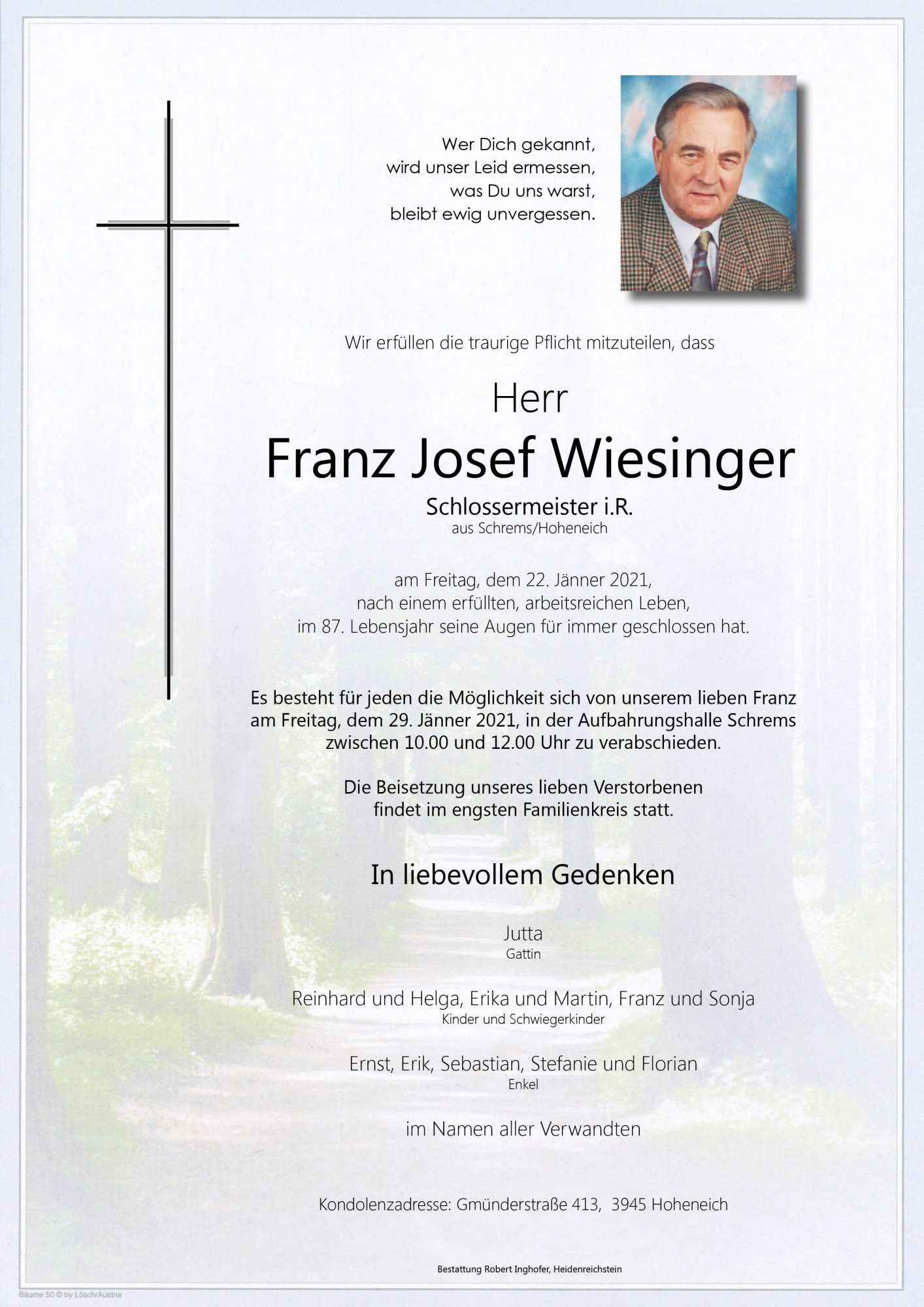 Traueranzeige von Franz Josef Wiesinger