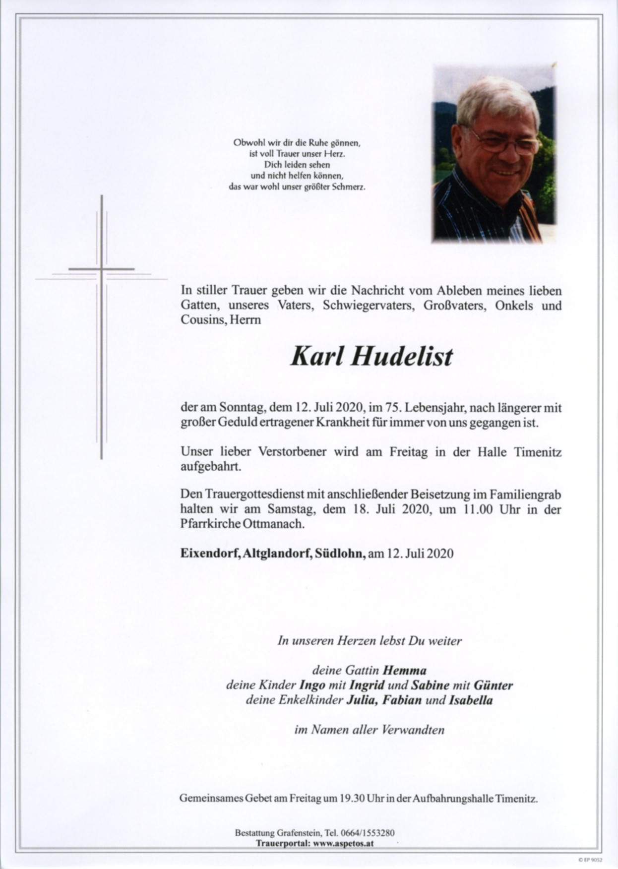 Traueranzeige von Karl Hudelist