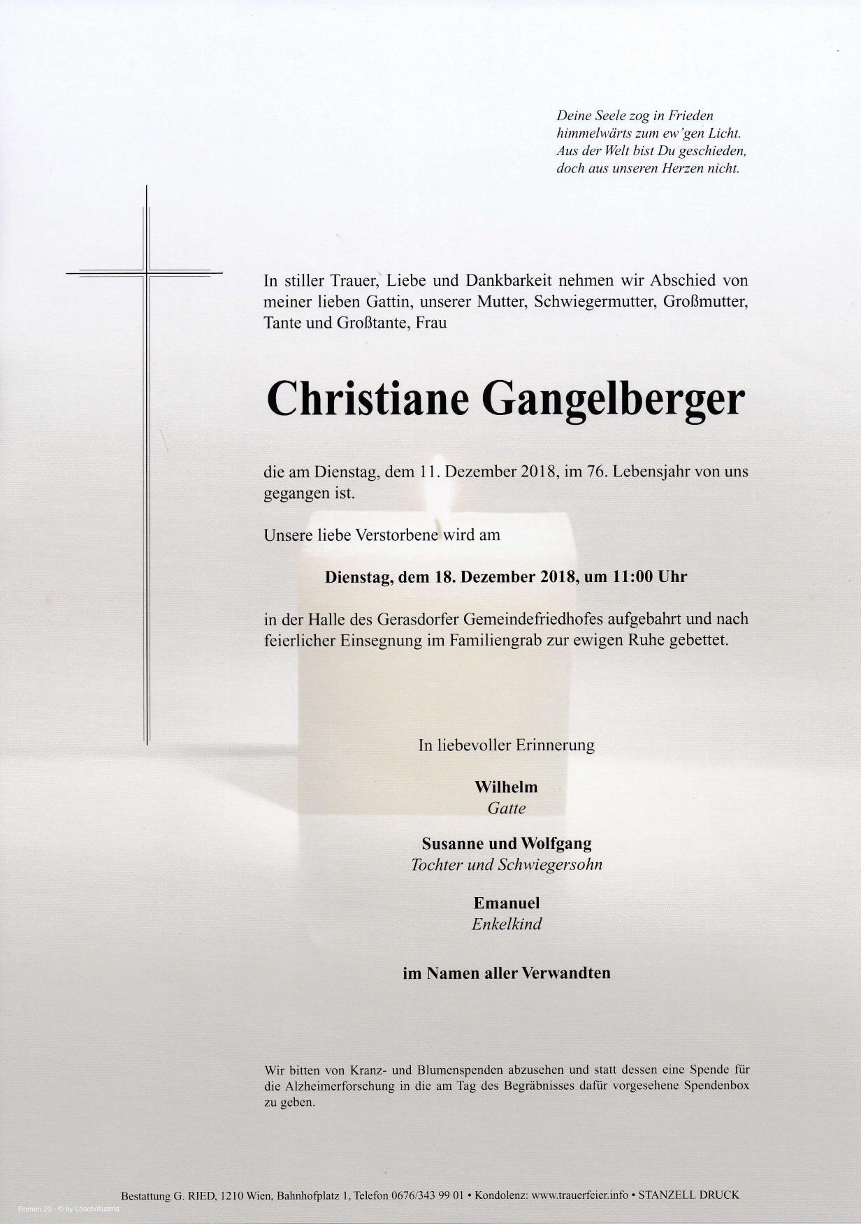 Traueranzeige von Christiane Gangelberger