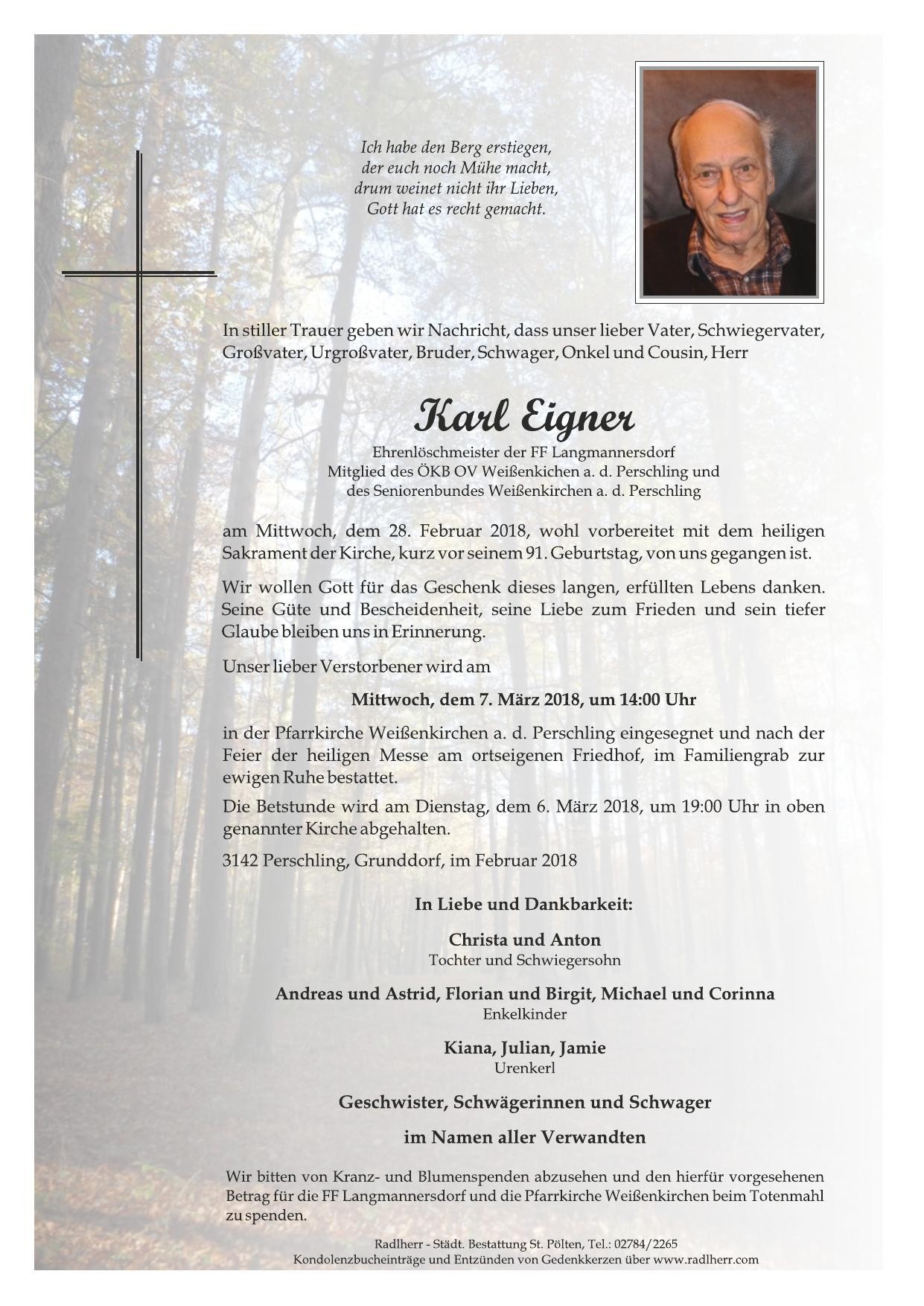 Traueranzeige von Karl Eigner