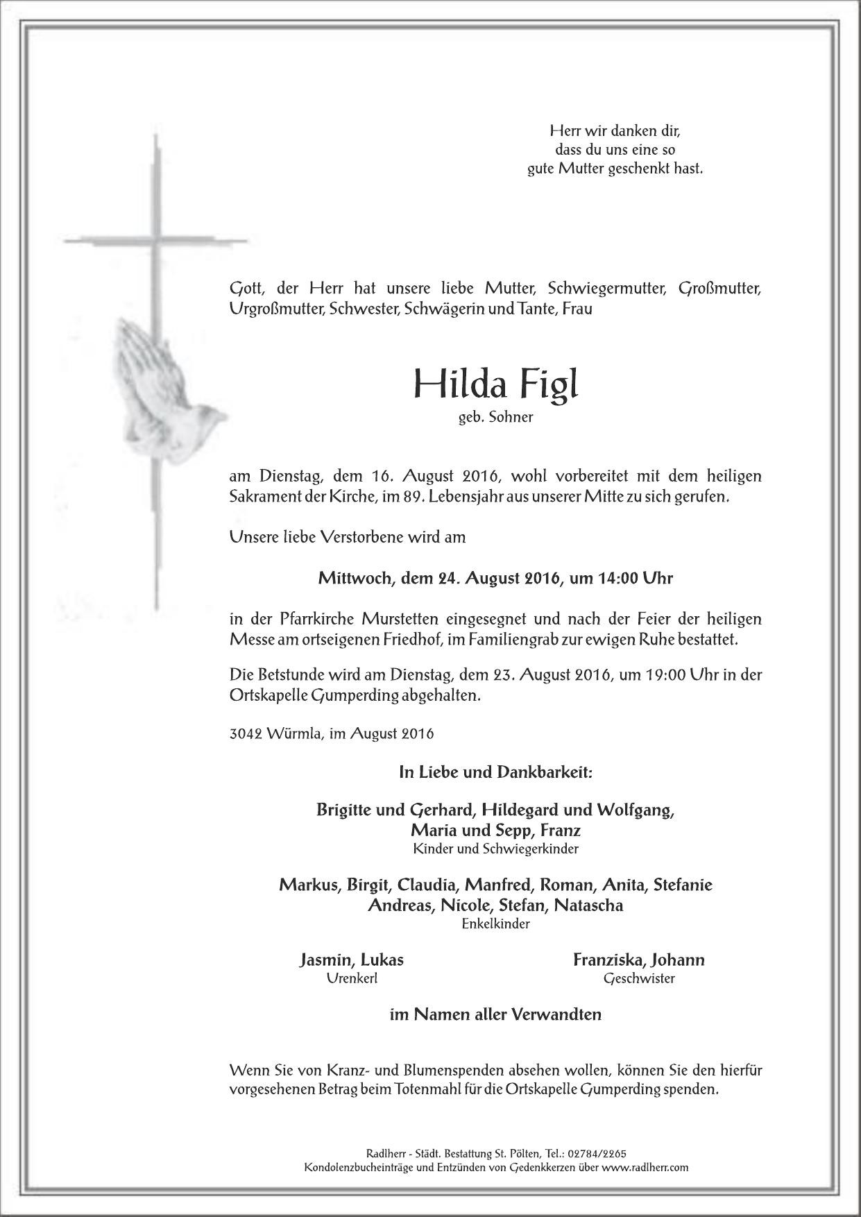 Traueranzeige von Hilda Figl