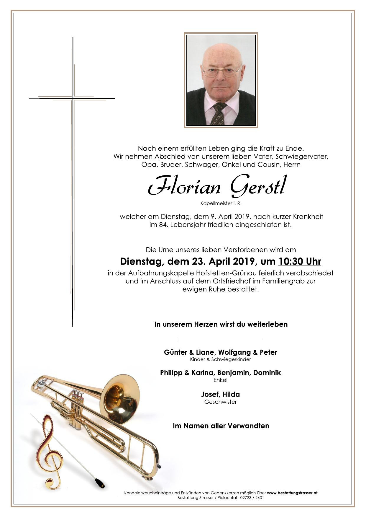 Traueranzeige von Florian Gerstl