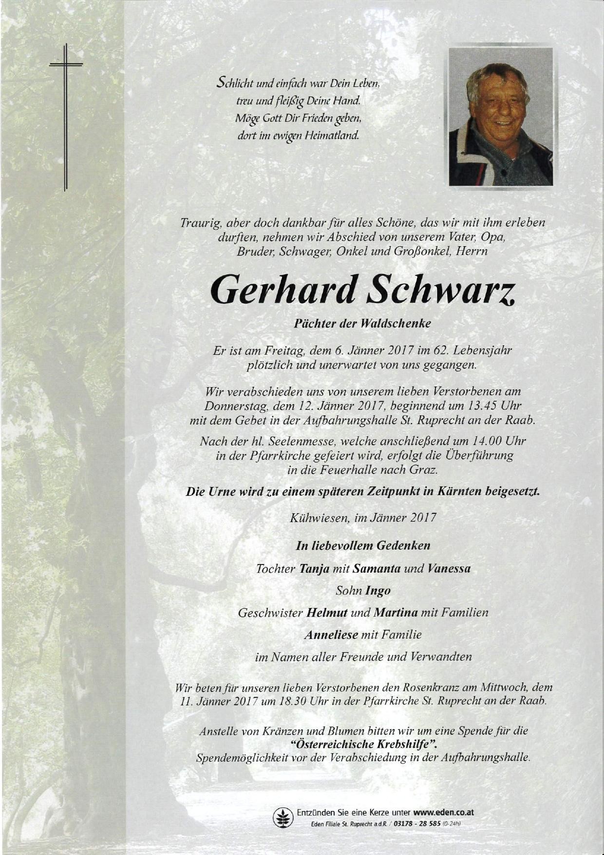 Traueranzeige von Gerhard Schwarz
