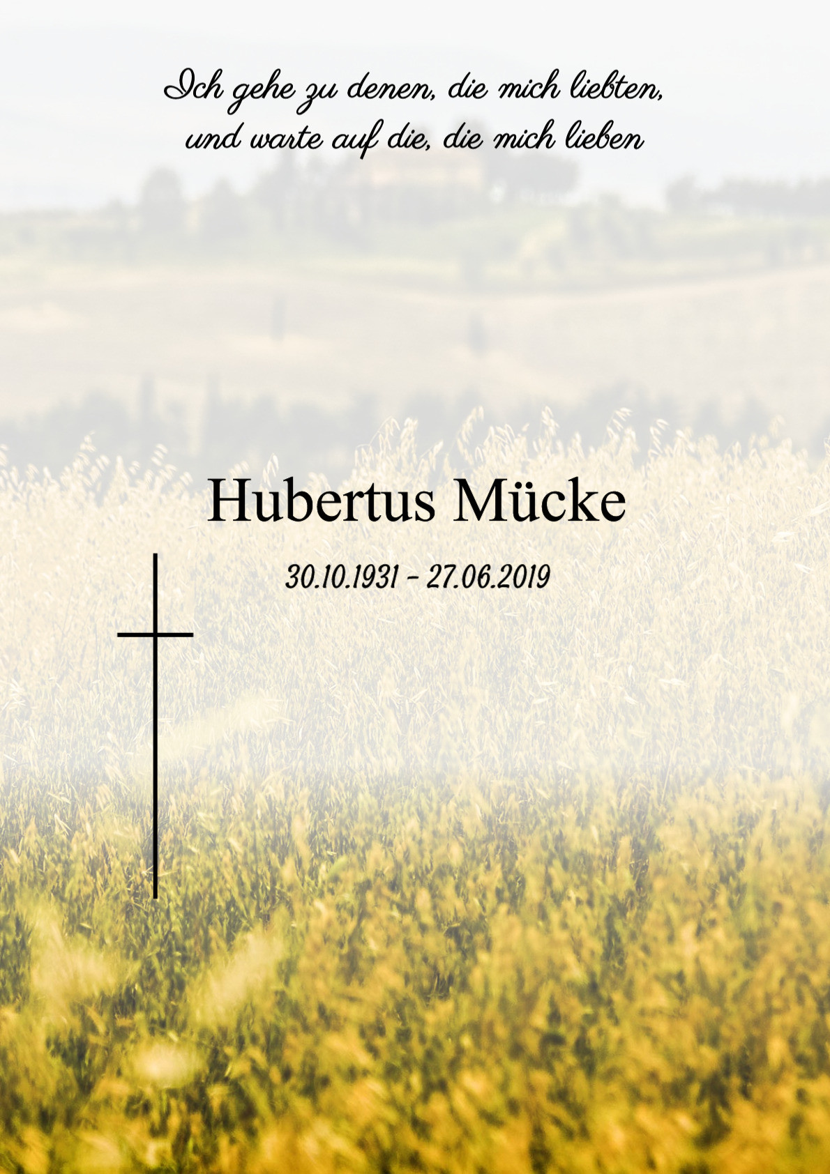 Traueranzeige von Hubertus Mücke