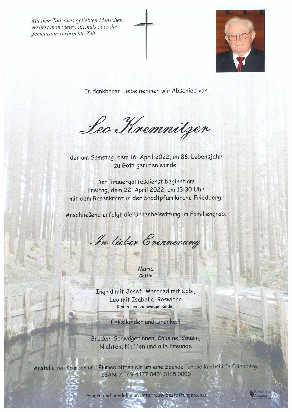 Traueranzeige von Leo Kremnitzer