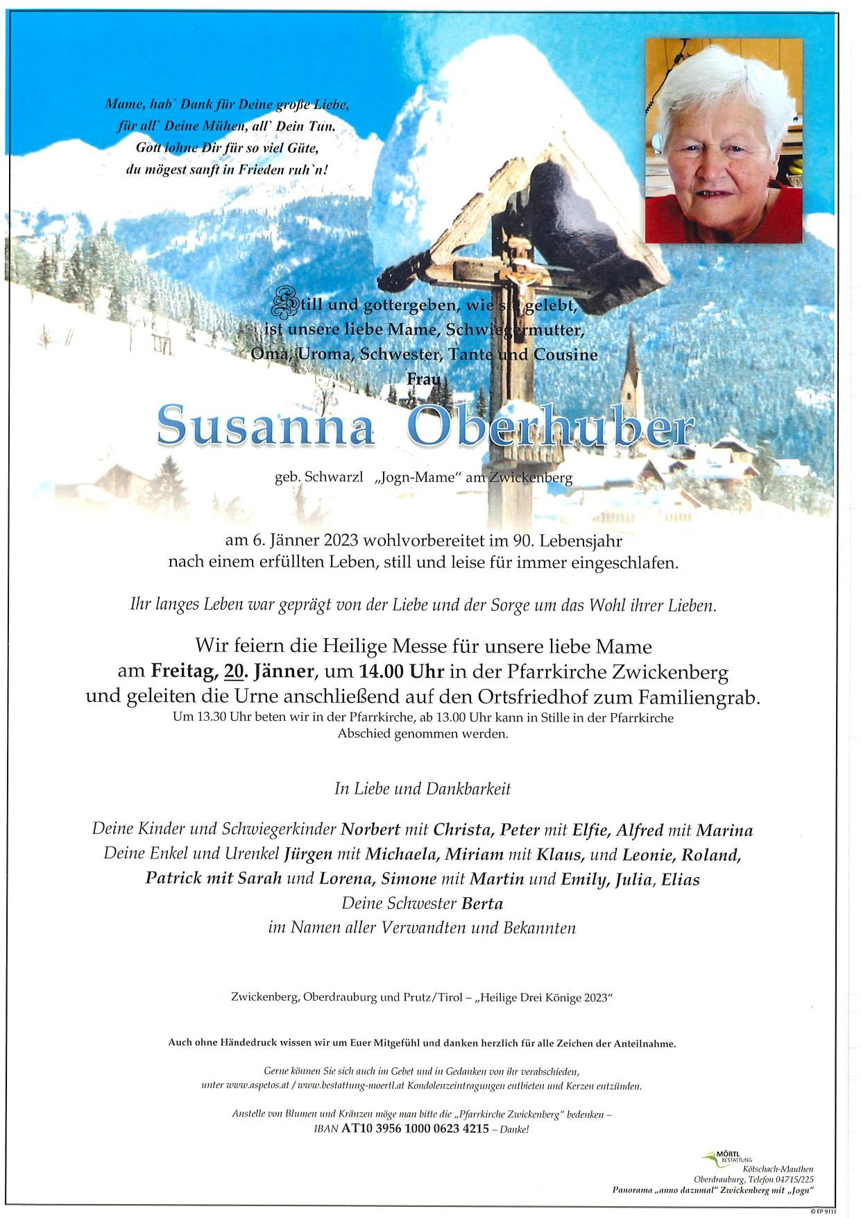 Traueranzeige von Susanna Oberhuber