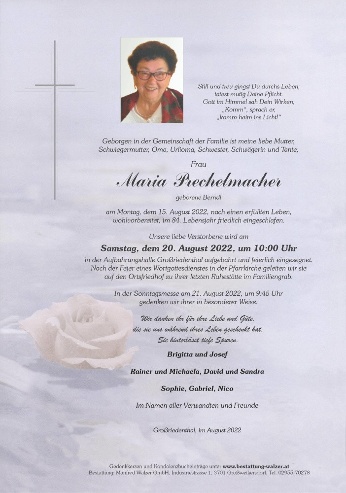 Traueranzeige von Maria Prechelmacher