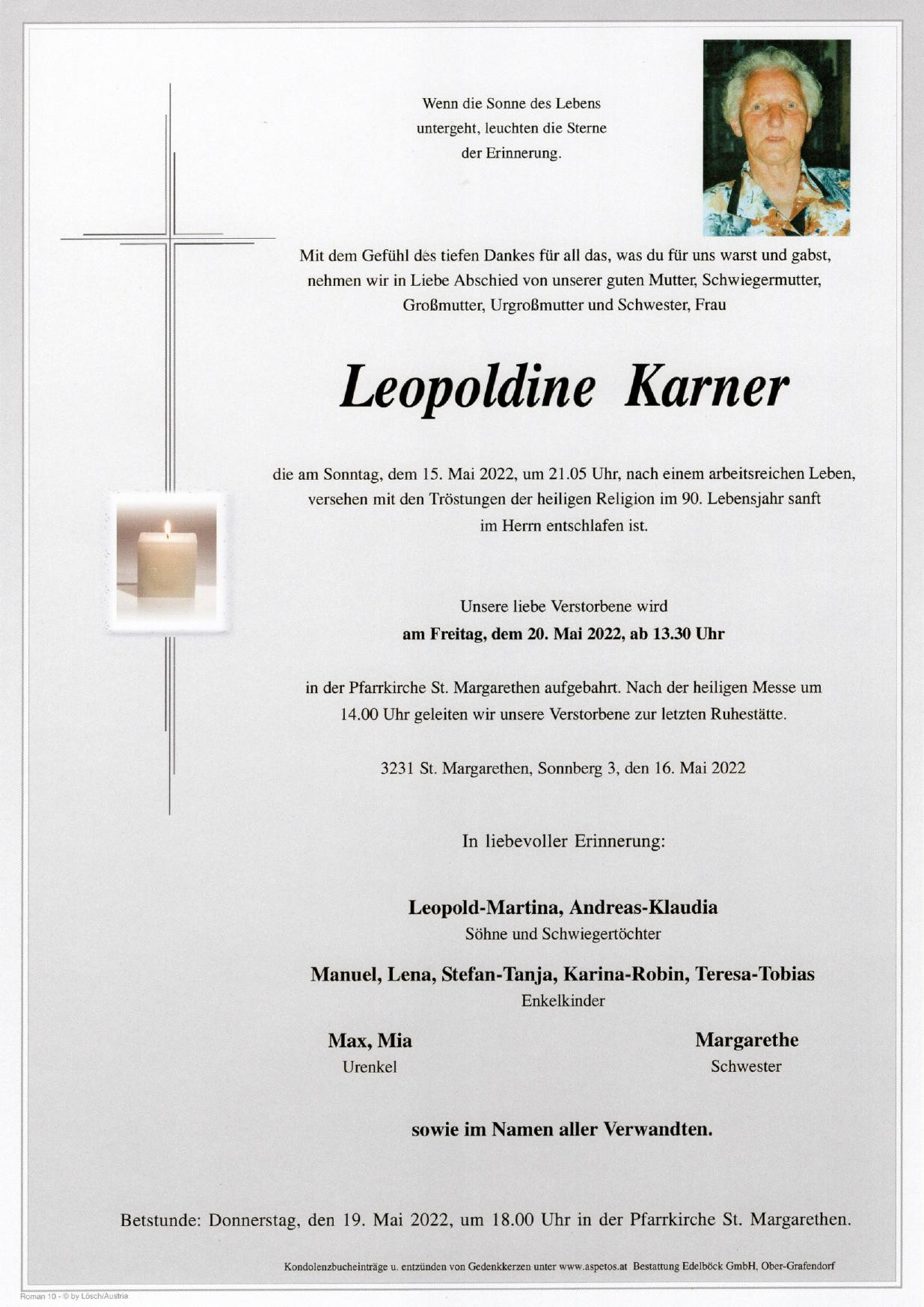 Traueranzeige von Leopoldine Karner