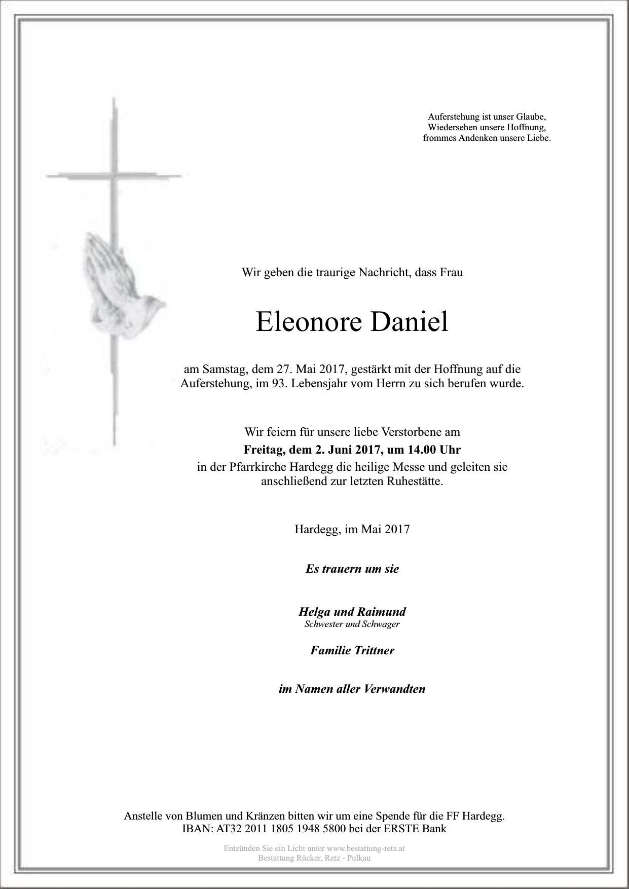 Traueranzeige von Eleonore Daniel