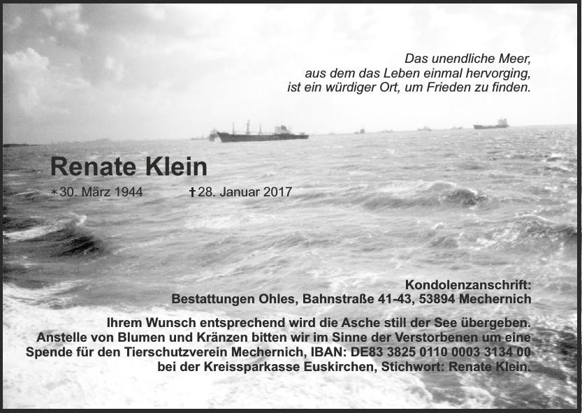 Traueranzeige von Renate Klein