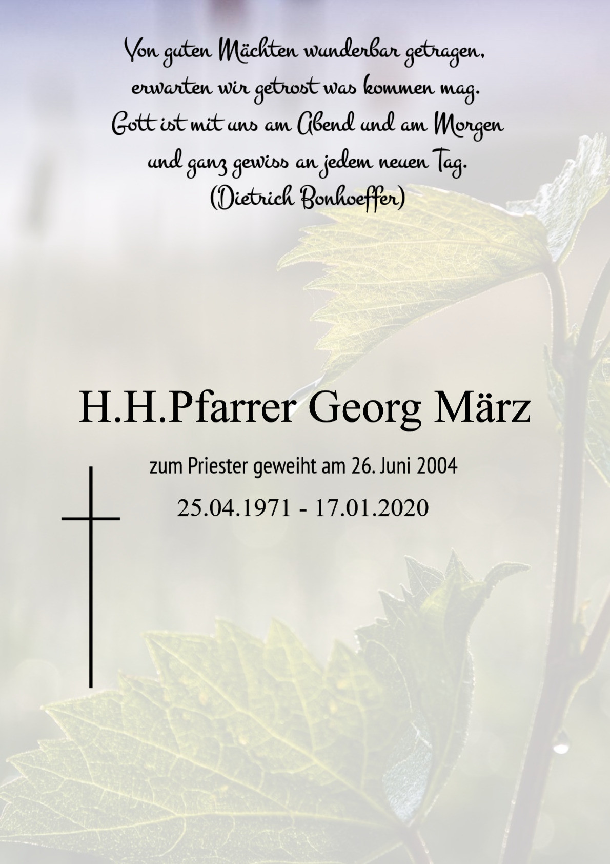 Traueranzeige von H.H.Pfarrer Georg März