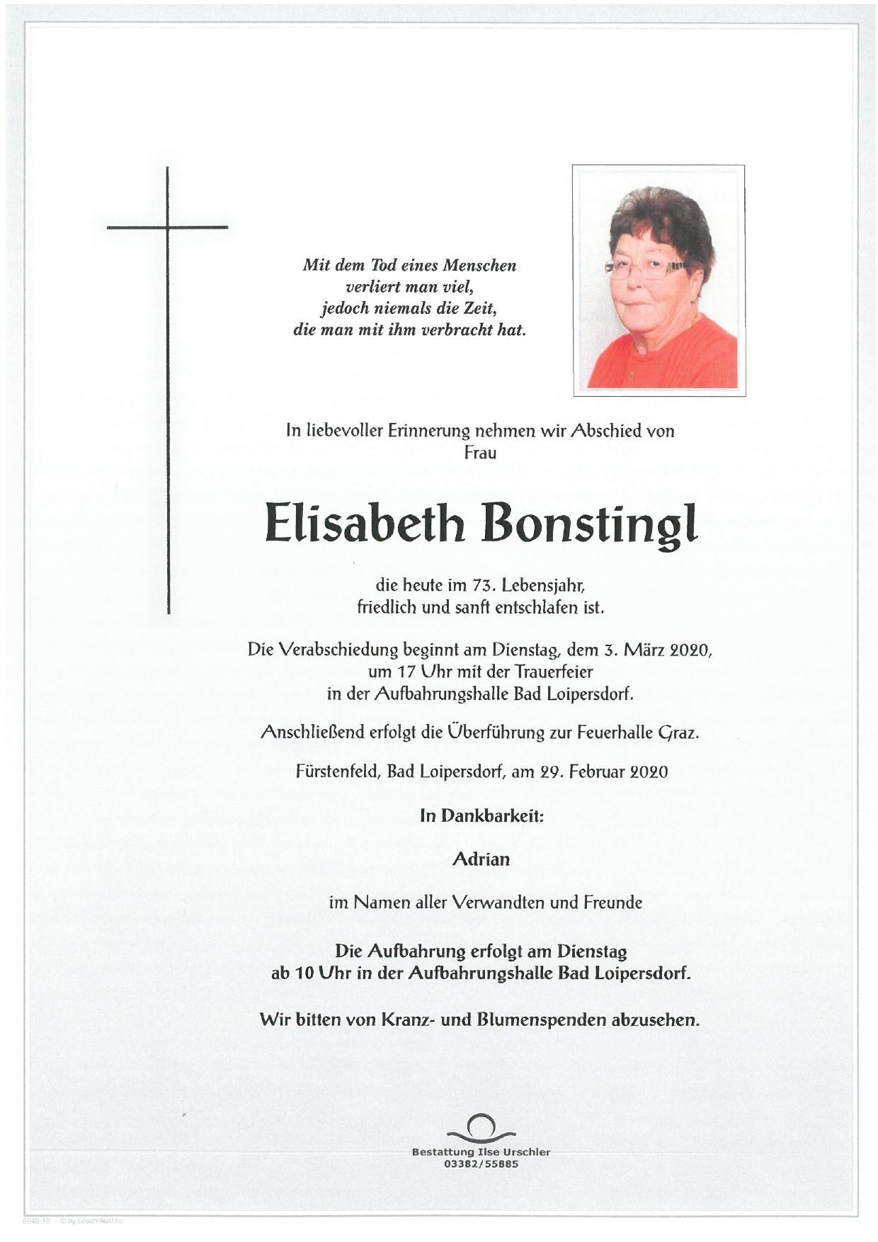 Traueranzeige von Elisabeth Bonstingl