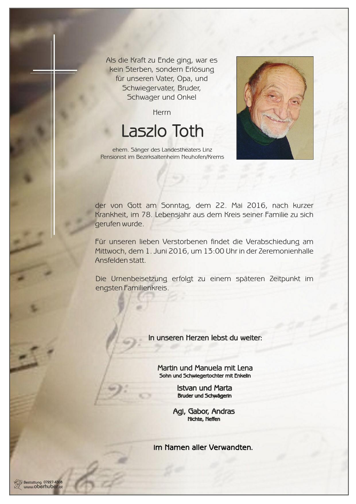 Traueranzeige von Laszlo toth