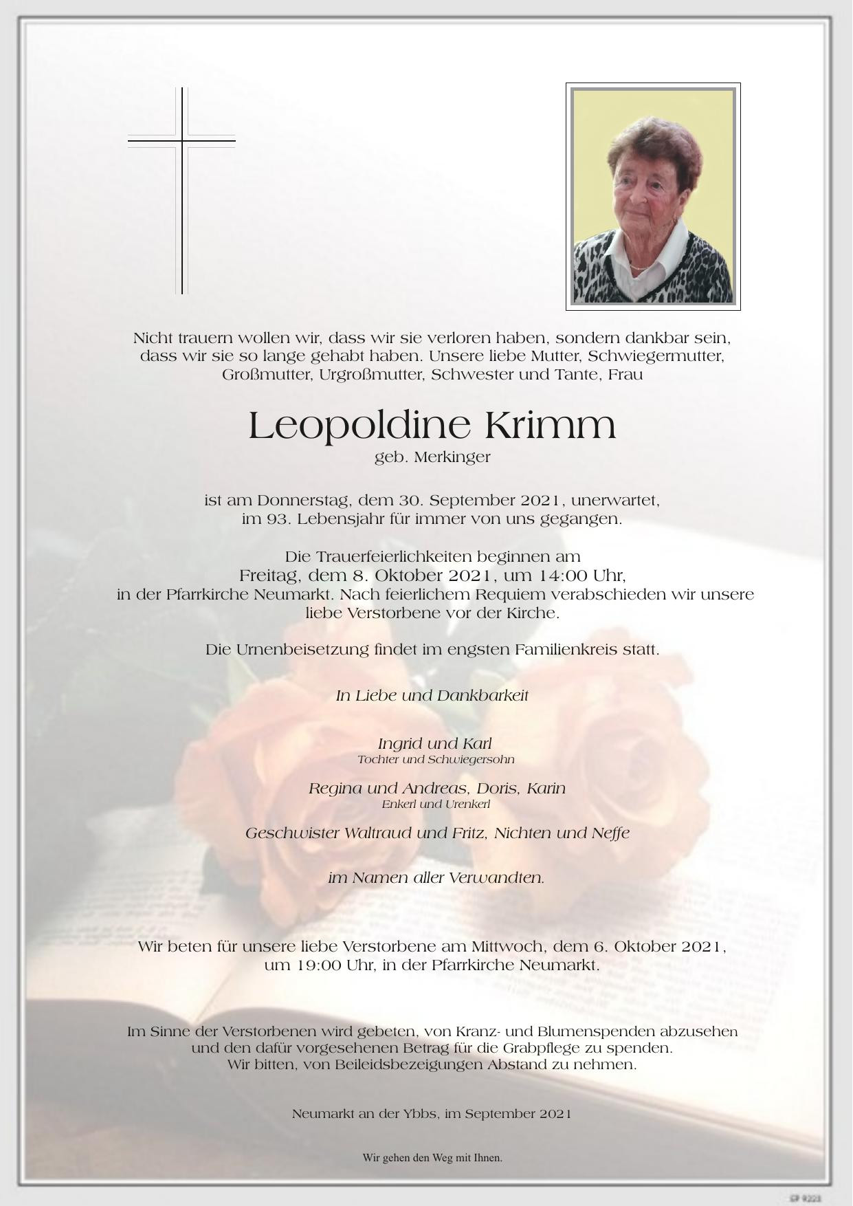 Traueranzeige von Leopoldine Krimm