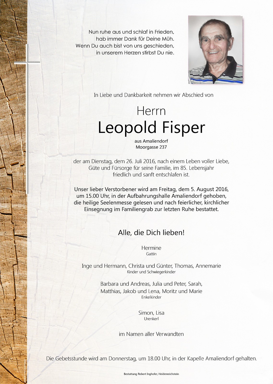 Traueranzeige von Leopold Fisper