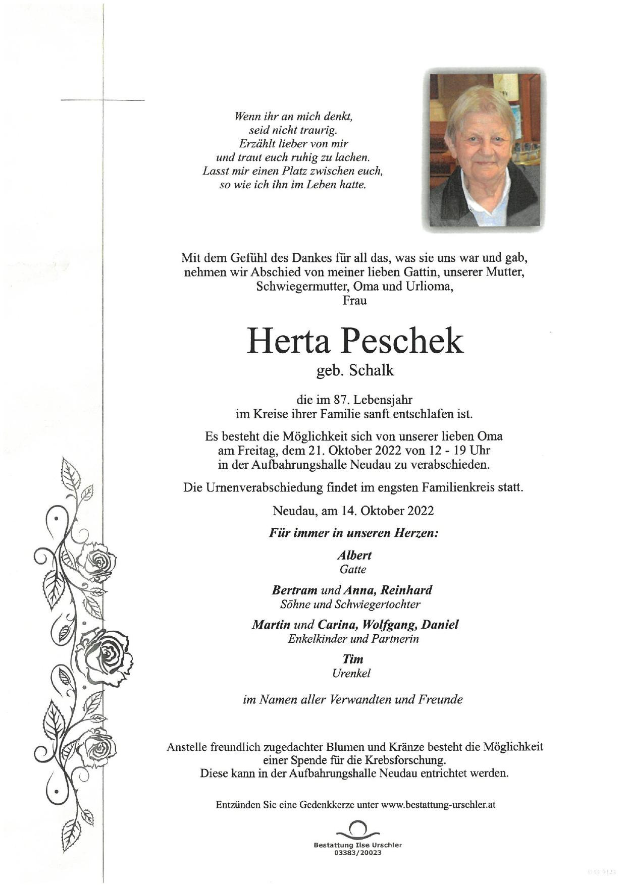 Traueranzeige von Herta Peschek