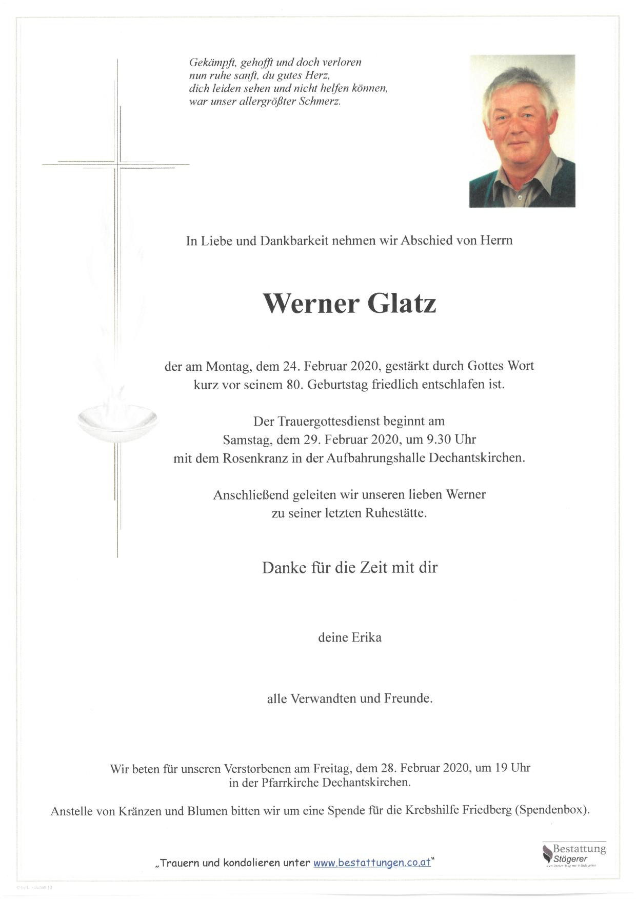 Traueranzeige von Werner Glatz