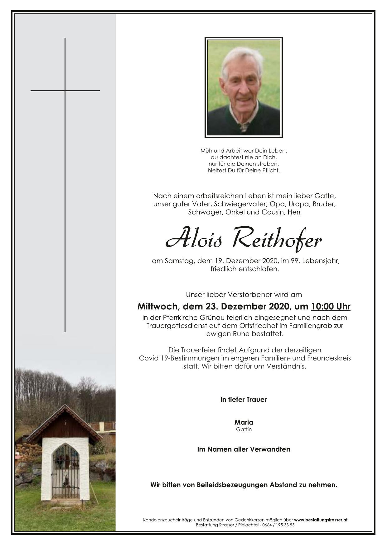 Traueranzeige von Alois Reithofer