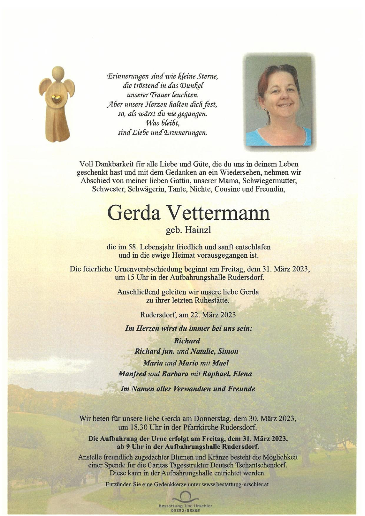 Traueranzeige von Gerda Vettermann