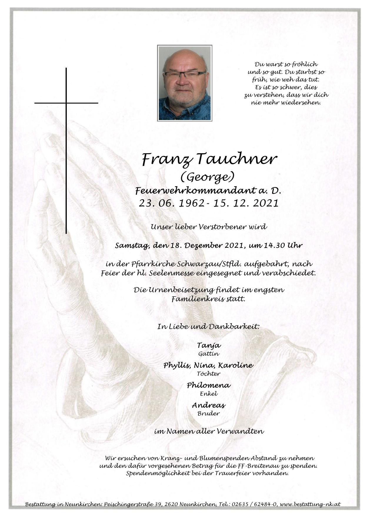 Traueranzeige von Franz Tauchner