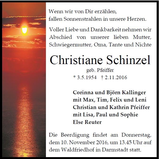 Traueranzeige von Christiane Schinzel