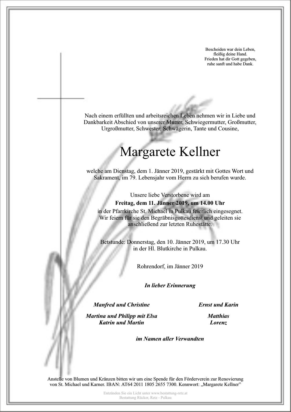 Traueranzeige von Margarete Kellner