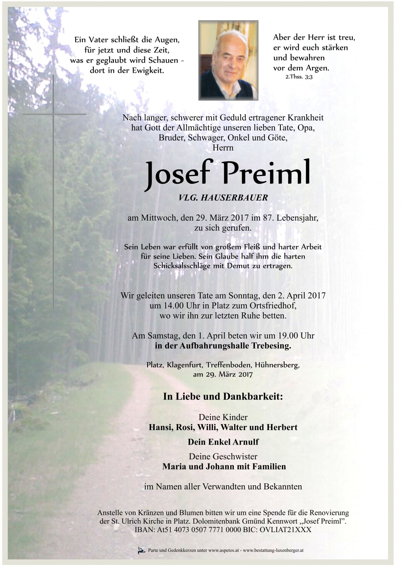 Traueranzeige von Josef Preiml