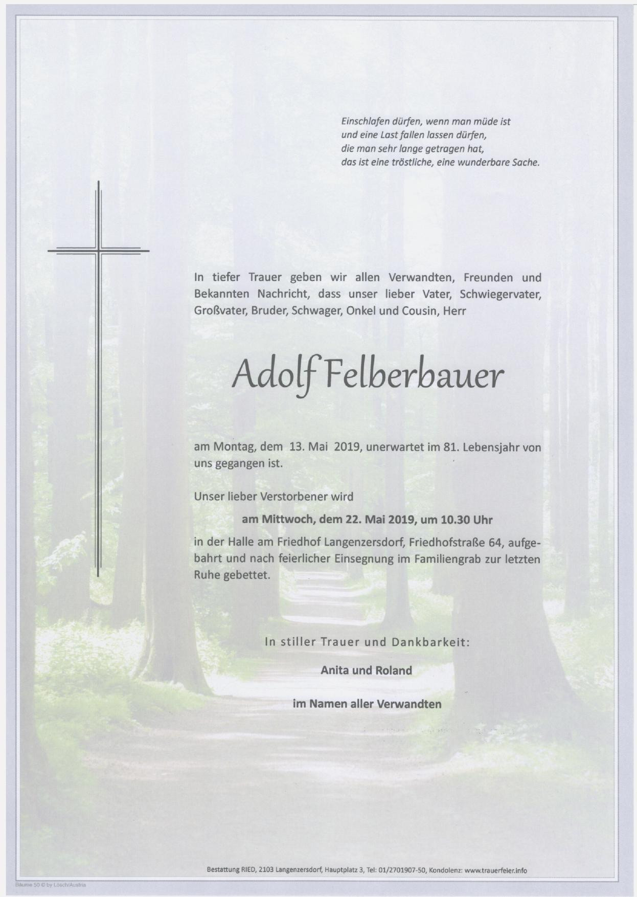 Traueranzeige von Adolf Felberbauer