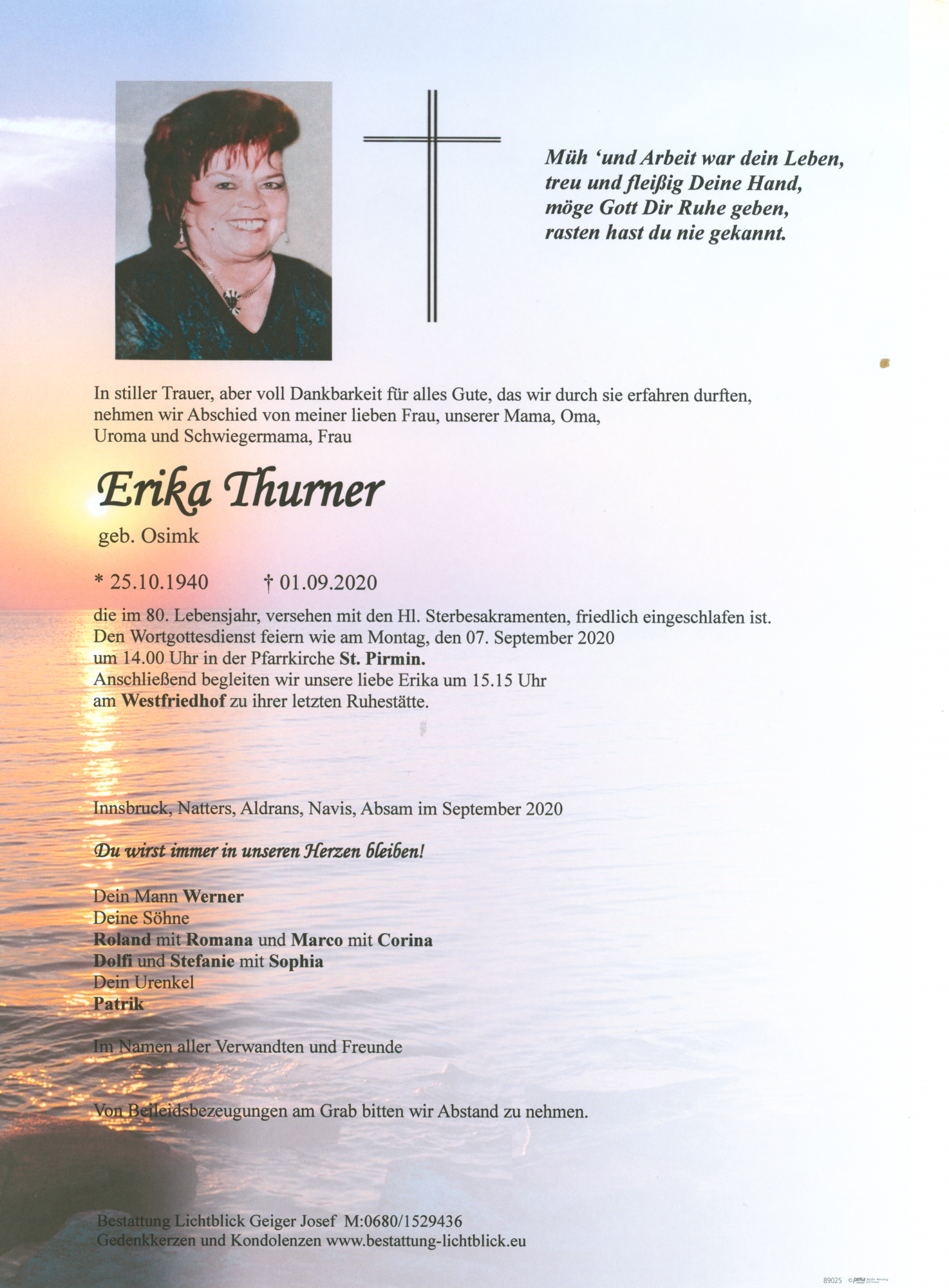 Traueranzeige von Erika Thurner